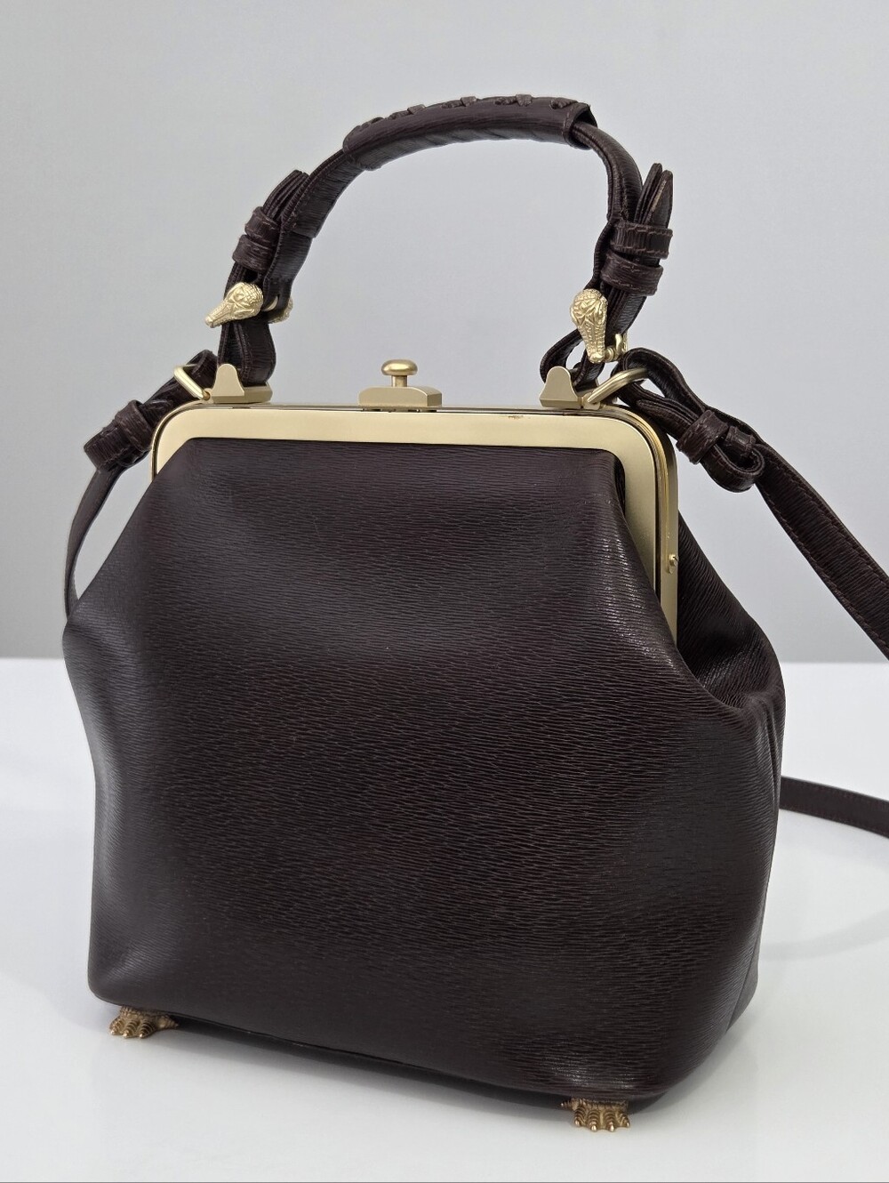 BARRY KIESELSTEIN CORD BROWN LEATHER TROPHY SATCHEL BAG ALLIGATOR FEET - Picture 9 of 16